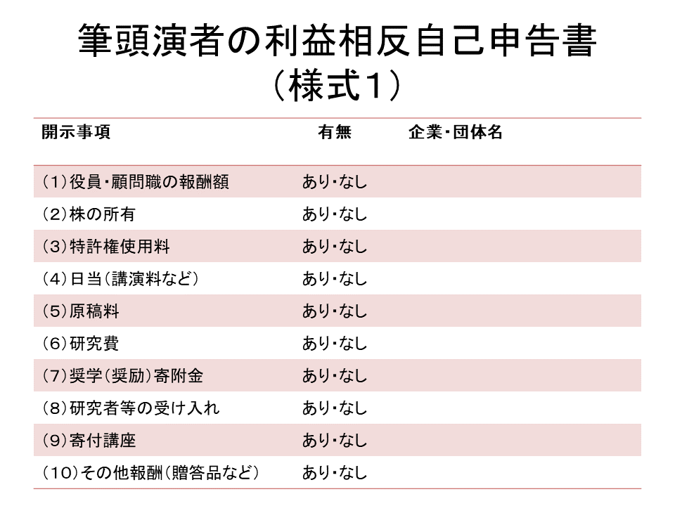 筆頭演者の利益相反自己申告書（様式1）